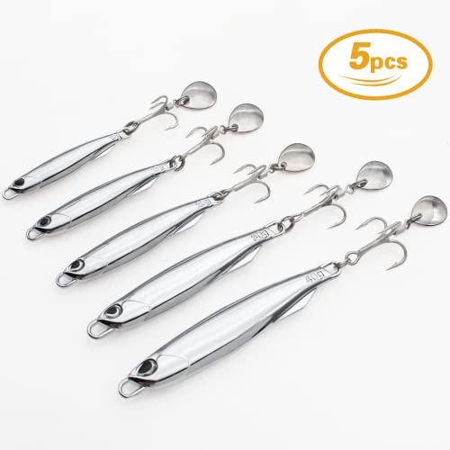 Fishing Jigs Metal Fishing Spoons Lures, Blade Bait Spinner Long Casting Jigging Spoon Lure Vertical Hard VIB Swimbait for Walleye Bass Trout Freshwater & Saltwater - color: A-5pcs 0.35/0.53/0.7/1.06/1.4oz