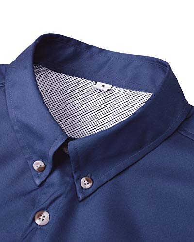 Alimens & Gentle Short Sleeve Fishing Shirt Wicking Fabric Sun Protection Casual Button Down Shirts - color: Navy, size: 5X-Large