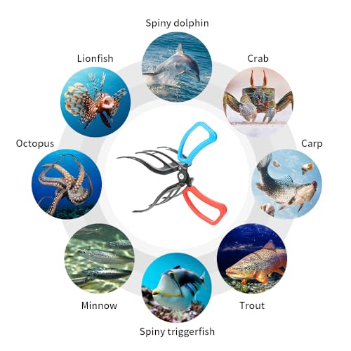 BORDSTRACT Fish Grabber, Three Claw Power Grip Fish Pliers, Non-Slip Metal Fish Gripper with Comfortable Plastic Handle, Fishing Pincer Dehooker for River Fishing, Sea Fishing, Ice Fishing
