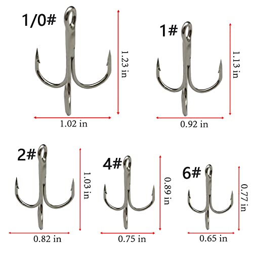 Drasry Fishing Treble Hooks Set for Saltwater Freshwater Size 1/0 to 16 High Carbon Steel Different Fish Hook 50pcs/Box - color: Silver, size: #8 to #16 Small