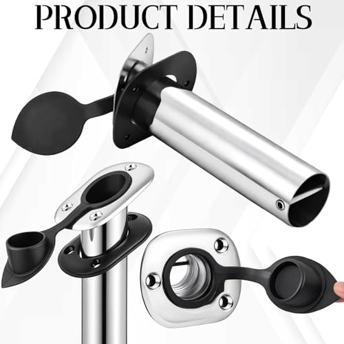 2 Pcs Boat Stainless Steel Fishing Rod Holder 30 Degree with PVC Cap 10 Pcs Kayak Pad Eyes with Screws Rigging Kit Kayak Fishing Accessory Pad Eye Kit