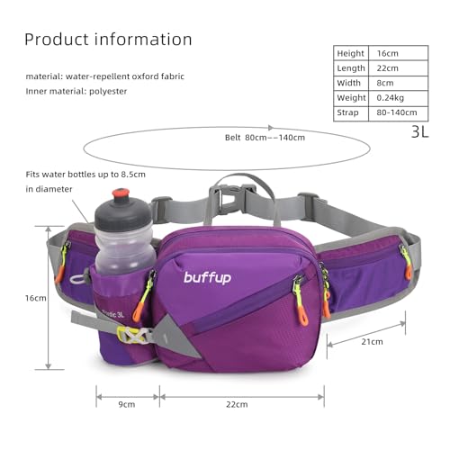 Lightweight Sports Fanny Pack with Bottle Holder,Waist Pack for Hiking,Running,Cycling & Outdoor Adventures (Purple) - color: Purple