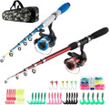 Fishing Rod Reel Combos Collapsible Fishing Rod Kit, 2PCS Telescopic Fishing Pole+2PCS Spinning Reels+Lures Hooks+Tackle Bag+Fishing Accessories Full Combo for Kids Youth - color: Red and Blue 1.3M&1.6M