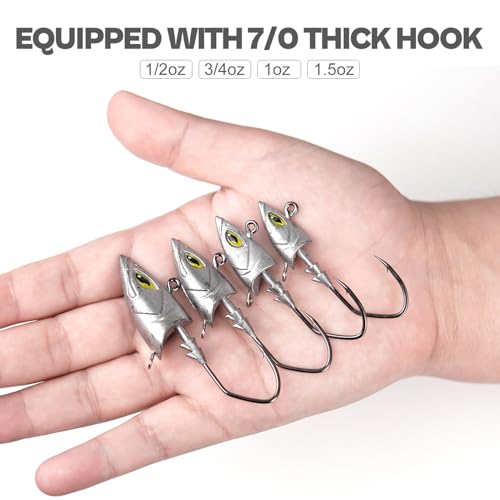 Saltwater Jig Head, Fish Eye Swimbait Jighead for Fishing Inshore/Offshore 1/2 3/4 1 1.5oz with 7/0 Hooks for Redfish, Stripper, Seabass etc. - color: Chartreuse, size: 1/2oz - 10Pack