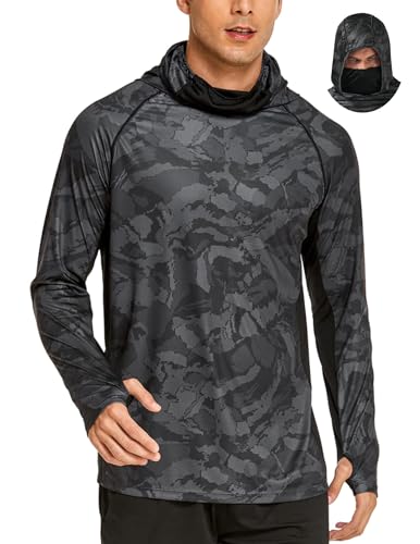 COOrun Men's Hooded Sun Shirts with Mask Fishing Shirts for Men Long Sleeve UPF 50 Rash Guards Cooling Hoodies Hiking Shirts - color: Black, size: Small