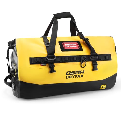 OSAH DRYPAK Waterproof Duffel Bag 25L/40L/60L – Heavy-Duty Motorcycle Tail Bag, Roll-Top Dry Bag for Travel, Camping, Boating, Kayaking, Outdoor Adventure - color: YELLOW, size: 40L