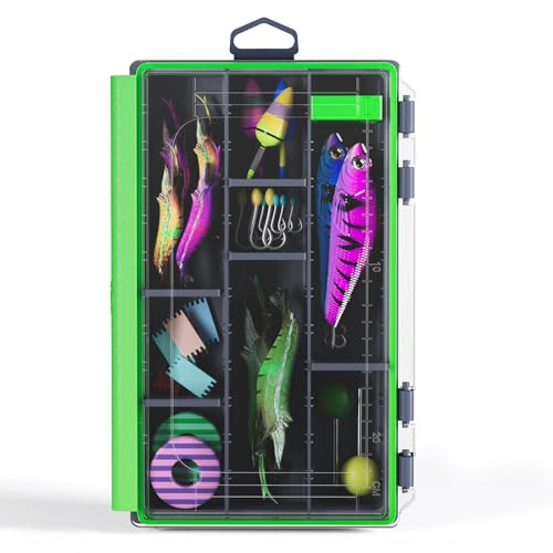 Fishing Waterproof Tackle Box, 3600 Tackle Tray Storage, Hyperseal and Transparent, Terminal Tackle Organizer Box with Removable Dividers, Plastic Lure Box - Green