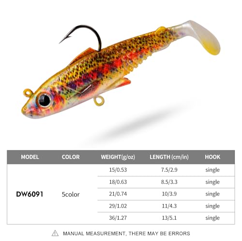 Fishing Soft Plastic Lures - Pre-Rigged Soft Fishing Lures - Great Action Swimbaits with Spinner - Fishing Gear for Bass Trout Walleye, Crappie Fishing Jigs Bait - color: 5PCS-3.3",0.63oz