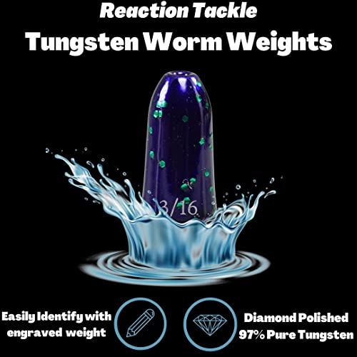 Reaction Tackle Tungsten Worm Weights for Bass Fishing - Bullet Sinkers for Texas Rig and Carolina Rig - Size Stamped Freshwater and Saltwater - color: June Bug, size: 3/16 oz (8-Pack)