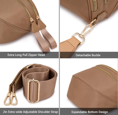 Pure Colour Crossbody Bum Bags for Women Spacious Checkered Cross body Bag Nylon Trendy Fanny Pack for Travel - color: Brown