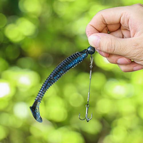 Fishing Rig with Weighted Jig Head and Treble Hook – Screw Lock Bait Keeper for Soft Lures, 3PCS Pack for Saltwater and Freshwater Fishing - size: 3/8oz, style: Single