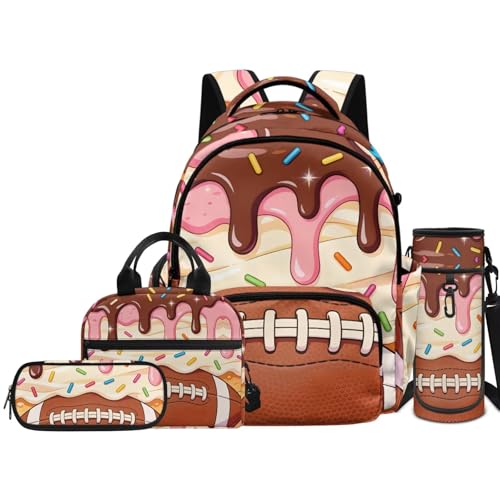 Sweetheart Print Backpack for Boys 4 Pack School Bag Rucksack with Reusable Lunch Bag Water Bottle Carrier Bag Pencil Case Set - color: Sweetheart Print