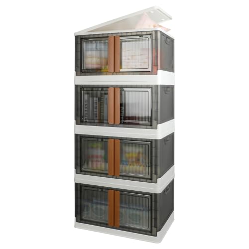 Storage Boxes, Extra Large Cabinet with Lids, 19 Gallon(72L) Capacity (Each One), 4 Packs, Useful Box with Door and Buckles, Foldable, Transparent, Excellent Home Organizers - color: White,Gray, size: 19 Gal (72L) × 4