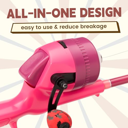 Kids Fishing Pole, Telescopic Fishing Rod, Toddler Collapsible Fishing Rod and Reel Combo with Tackle Box, Fishing Line, Bobber, and Soft Lures for Boy, Girl, Youth, Beginner, Over 4 Years Old - color: red+pink