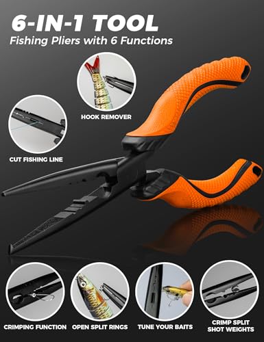 Fishing Tools Kit,Fishing Hook Remover Pliers | Fish Lip Gripper, Muti-Function Fishing Gear with Lanyard, Saltwater Resistant Fishing Accessories - color: 9"Fishing Pliers Orange