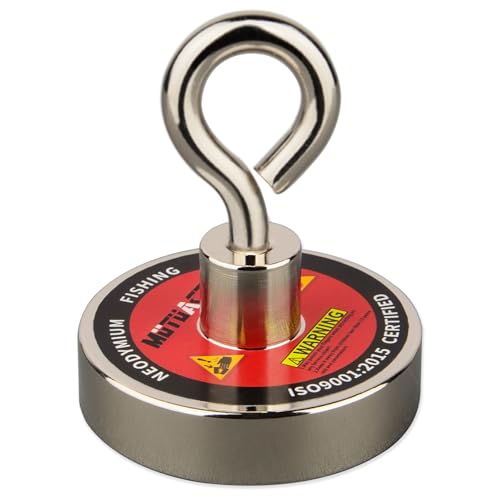MUTUACTOR Super Strong Fishing Magnet,Φ1.89''Neodymium Rare Earth Magnet Heavy Duty,350lbs Pulling Force Round Magnets with Lifting Eyebolt Hooks for Salvage,Recovery and Retrieval - style: 350lb Magnet--Φ 1.89"