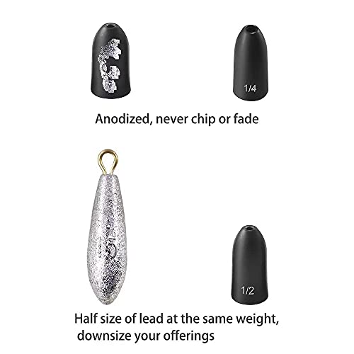 12 Pack Tungsten Bullet Fishing Weights, Insert Free Worm Sinkers, 1/8 3/16 1/4 3/8 1/2 oz - color: No Chip Black, size: 3/8 oz - 5pcs