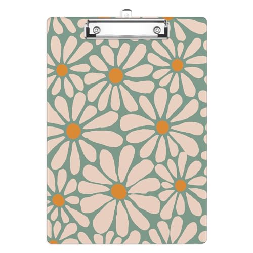 Abstract Daisy Flower Clipboard, Retro Groovy Flowers Decorative Clip Board with Metal Clip Cute Plastic Clipboards A4 Standard Size 8.5" x 12.5" for Nurses, Students, Office - color: Etro Groovy Flowers