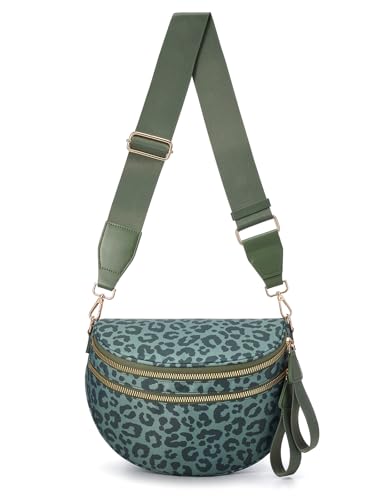 Pure Colour Crossbody Bag Bum Bag for Women,Spacious Purse Fanny Packs Belt Bag,Oversized Bum Bag (Bean Green Leopard Print Bum Bag) - color: Bean Green Leopard Print Bum Bag
