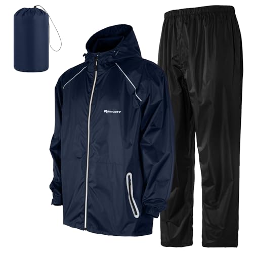SOPPY Waterproof Rainsuit Jacket Pants Suits, Hooded Rain Jacket with Trousers, Packable Raincoat Sets with Carrying Bag - color: Blue-m, size: Medium