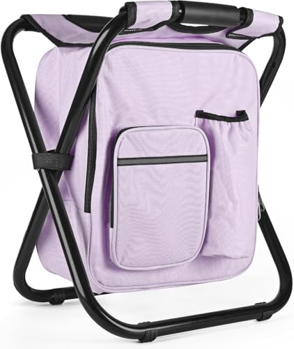 Kikerike Backpack Stool Cooler Chair Heavy Duty 300 LBS Max Load Portable Lightweight Stool Backpack Folding Fishing Cooler Seat for Camping Hunting Fishing - Pale Amethyst - color: Pale Amethyst