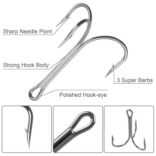 15/30pcs Classic Treble Fishing Hooks Large Size Silver Triple Barbed Fish Hook Strong Sharp Saltwater Fishing Hooks Size 4/0 6/0 7/0 8/0 9/0 10/0 - size: 6/0 - 30pcs
