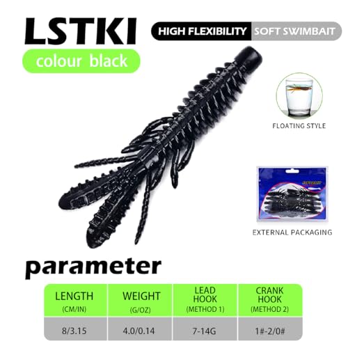 10 Pcs Soft Swimbait Lures, 6.4cm/2.5in Shrimp Shape Soft Plastic Fishing Lures Kit, Bass Fishing Lure Swim Baits with 5 Color, for Fishing Trout, Crappie, Bass, Redfish, Freshwater, Saltwater - color: Black, size: 3.15 inch