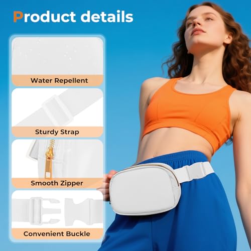 Belt Bag Zipper Fanny Pack Crossbody Bags for Women,Fashion Nylon Waist Packs, Water Repellent Two Way wear with Adjustable Strap Gifts for Teenage Girls Women Men(white) - color: white