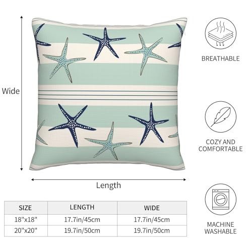 Coastal Navy Blue Throw Pillow Covers Coastal Starfish Square Pillow Cases 18x18 Inch Set of 2 Navy Turquoise Outdoor Decorative Pillowcase Cushion Cover for Couch Sofa - color: Green Blue, size: 18" x 18" (Pack of 2)