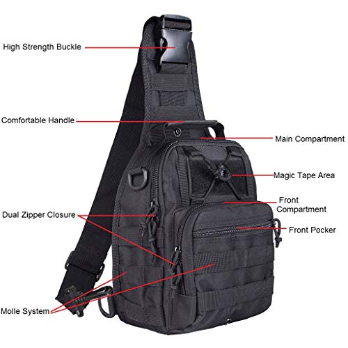 FAMI Outdoor Tactical Bag Backpack, Military Sport Bag Pack Sling Shoulder Backpack Tactical Satchel for Every Day Carry (Black) - color: Black