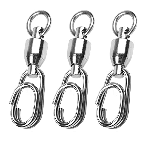Atibin High Strength Fishing Swivel Steel Stainless Connector Swivel Snaps Saltwater Ball Bearing Split Rings Freshwater White Nickel 30lbs-156lbs - size: Size 0+0 (30lb) 50 pcs