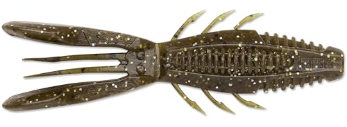 CrushCity Bronco Bug Soft Plastic Bass Lure, Dual-Action Creature Bait with Hinged Arms & Subtle Leg Movement - color: Green Pumpkin Magic, size: 4"