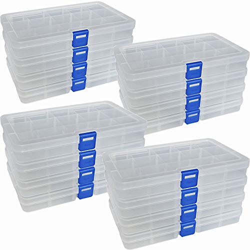 DUOFIRE Plastic Organizer Container Storage Box Adjustable Divider Removable Grid Compartment for Jewelry Beads Earring Container Tool Fishing Hook Small Accessories (15 grids, White X 16) - color: White - 15 Grids, size: 16 pack