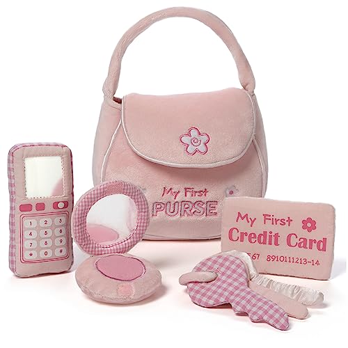 Baby GUND Play Soft Collection, My First Purse 5-Piece Plush Playset with Rattle, Mirror and Crinkle Plush Toys, Sensory Toy for Babies and Newborns, 8” - style: Purse Playset