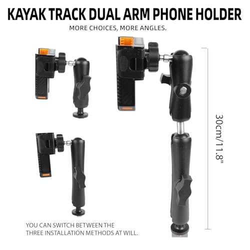 xik Kayak Phone Holder Mount with T-Bolt Track Ball,[720° Dual-Adjustable arms],Boat Track Phone Mount Holder, [1s Lock & Release], Fits 4.7"-7.2" Smartphones - style: Dual arms (3.54+5.91" arms)