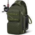 MATEIN Fishing Sling Bag with Lure Rod Holder & Phone Pouch, Waterproof 3600 Tackle Box Backpack with Removable Bait Binder - color: Olive Green