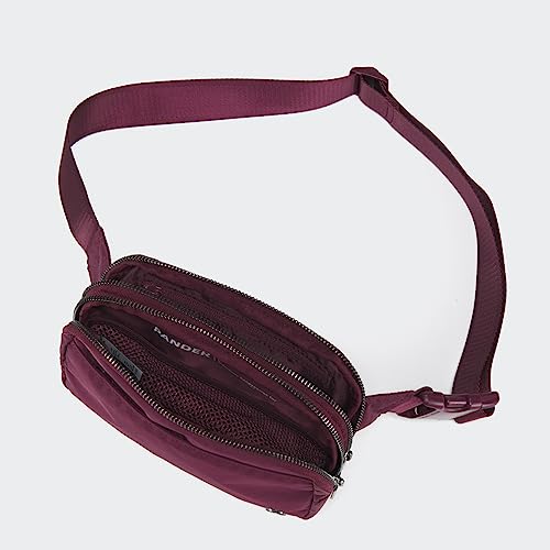 Pander Everywhere Belt Bag for Women, 5 Zipper Pockets Nylon Crossbody Fanny Pack Purse (Red Merlot) - color: Red Merlot