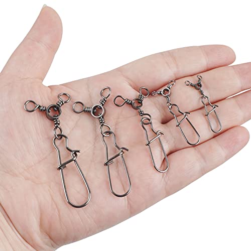 AGOOL Fishing 3 Way Swivel Snaps - 30pcs T-Turn Fishing Swivels Triple Swivels Cross Line Duo Lock Snap Swivels Fishing Lure Connectors Fishing Tackle for Trolling Catfish Rig Saltwater Freshwater - size: 6# (33lb) - 30pcs
