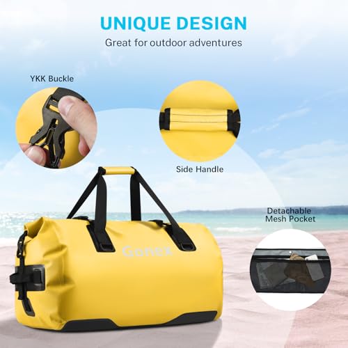 Gonex 40L 60L 80L Extra Large Waterproof Duffle Travel Dry Duffel Bag Heavy Duty Bag with Durable Straps & Handles for Kayaking Paddleboarding Boating Rafting Fishing - color: Yellow, size: 60L