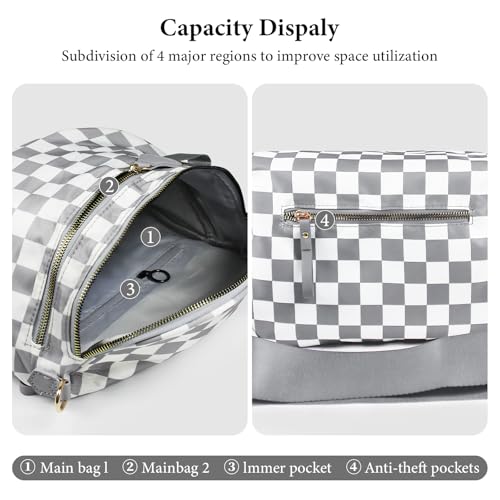 Crossbody Bags for Women, Checkered Bum Bag Crossbody, Spacious Nylon Shoulder Handbag Mom Bag (grey-white checkered) - color: grey-white checkered