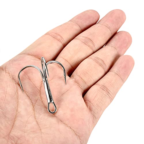 PATIKIL Treble Fish Hooks, Carbon Steel Sharp Round Bend Hook Triple Barbed Hook for Freshwater Saltwater - color: White, size: 40mm/1.57"