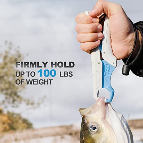 SNAIL TRAIL 7.5''/9'' Floating Fish Gripper, Fishing Grabber, Catfish Mouth Pliers, Caught Bass Holder, Digital Scale Hook Clamp, Saltwater Lip Grip Tool with Lanyard, Gifts for Men, White-Blue - color: White-blue, size: 7.5"