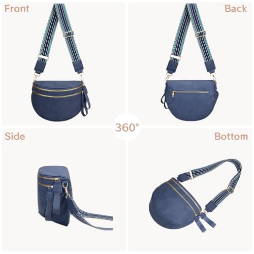 oscaurt Leather Crossbody Bag Bum Bag for Women Large Sling Bag Cross Body Purse Shoulder Handbag Fanny Pack - color: Blue, size: Large