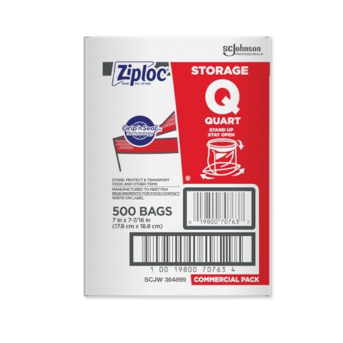 SC Johnson Professional, Ziploc Storage Bags, For Food Organization and Storage, Double Zipper Seal, Easy-Open Tabs Quart, 500 Count - size: 1 Quart