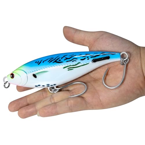 Alwonder High Speed Trolling Lures Saltwater Fishing Lures 6"/3oz Sinking Twitch Bait 7/0 Hook Deep Diving Jerkbait Fishing Plug Offshore Lure for Tuna Striper Mackerel - color: Blue Mackerel