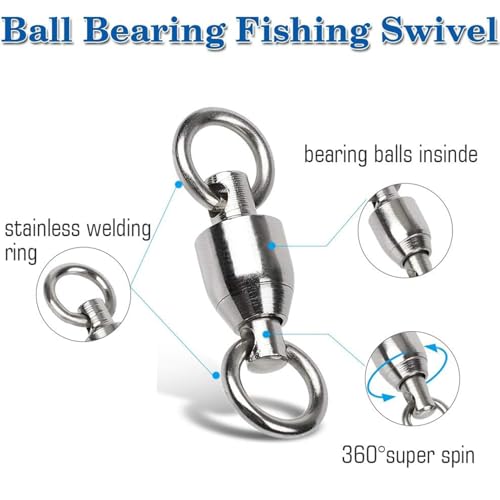 AMYSPORTS Ball Bearing Swivels Connector High Strength Stainless Steel Solid Welded Rings Barrel Swivels Saltwater Freshwater Fishing - size: Size6 (177lb) 50 pcs