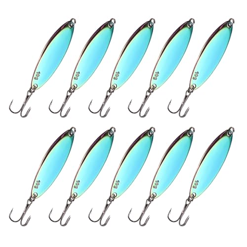 Fishing Spoons Lures, Metal Saltwater Treble Trout Lures Jigging Spoon with Treble Hooks Casting Spinner Baits - color: Colorful, size: 10g / 3/8oz