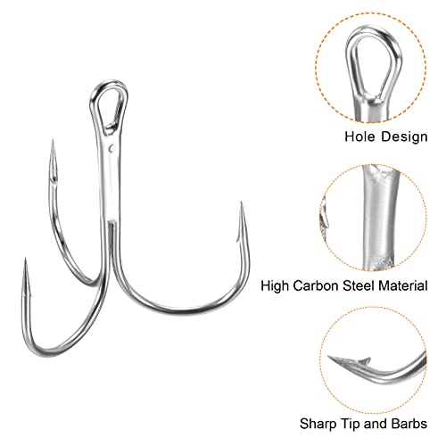 PATIKIL Treble Fish Hooks, Carbon Steel Sharp Round Bend Hook Triple Barbed Hook for Freshwater Saltwater - color: White, size: 45mm/1.77"