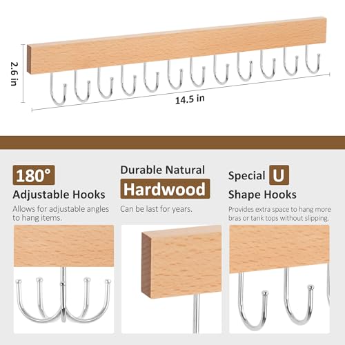 ZEDODIER 2 Pack Necklace Organizer Wall Mount, Wooden Jewelry Hanger Necklace Holder with 24 Hooks,Hanging Jewelry Organizer, Natural - color: Natural