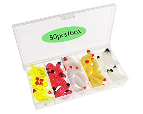 50pcs-1Inch Bass Fishing Worms Lures,Silicone Soft Maggot Baits Bread Worm Fishing Lure,5 Color - color: Multicolor